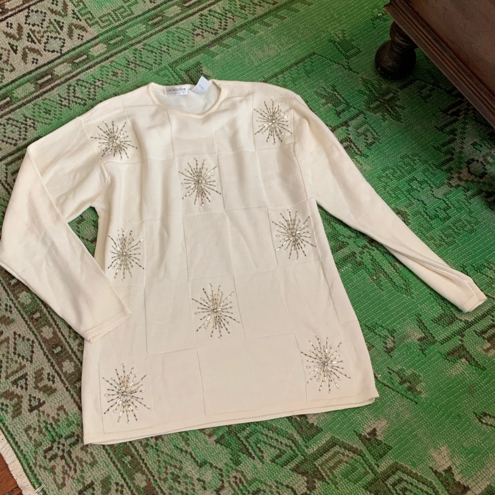 Liz Claiborne Christmas Beaded Star Sweater Top